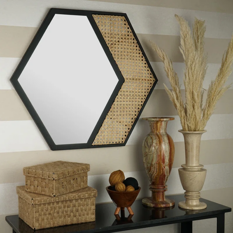 Bamboo Wall Mirror for living room | Cane Wall Mirror | Rattan Mirror -Sadhvi - Akway Uncategorized (Image 3)