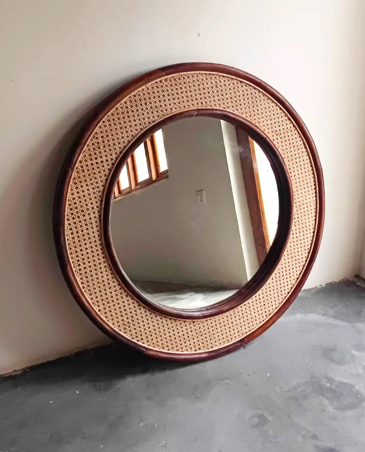 Bamboo Wall Mirror for living room | Cane Wall Mirror | Rattan Mirror -Asmita - Akway Uncategorized (Image 3)