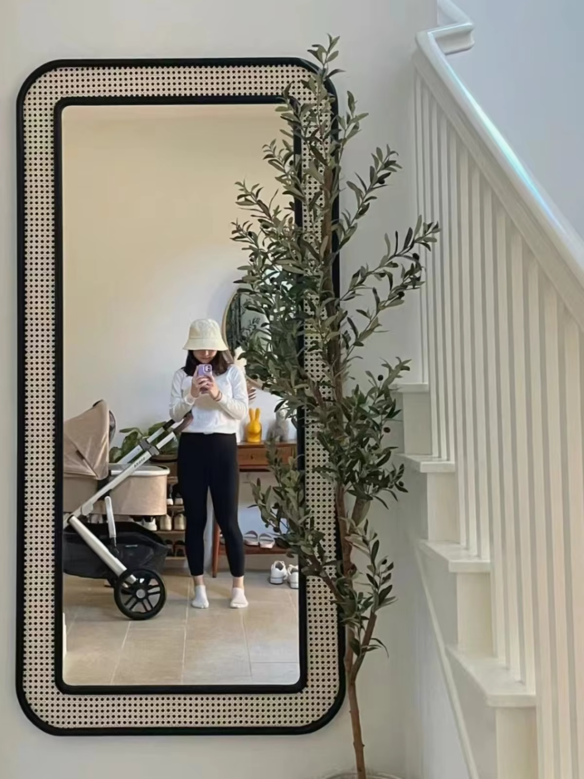 Bamboo Wall Mirror for living room | Cane Wall Mirror | Rattan Mirror -Abhaya - Akway Uncategorized (Image 2)