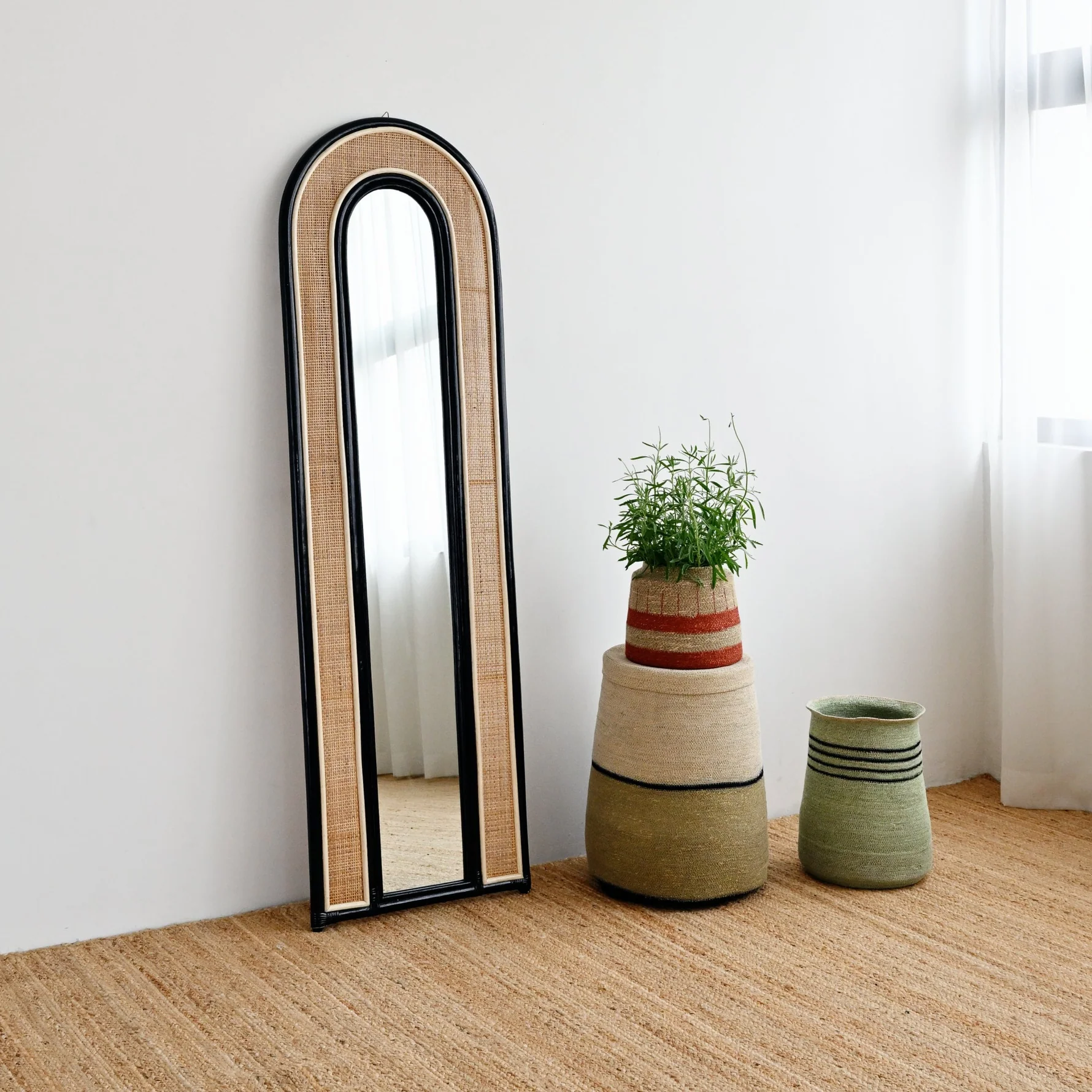 Bamboo Wall Mirror for living room | Cane Wall Mirror | Rattan Mirror -Minnie - Akway Uncategorized (Image 2)