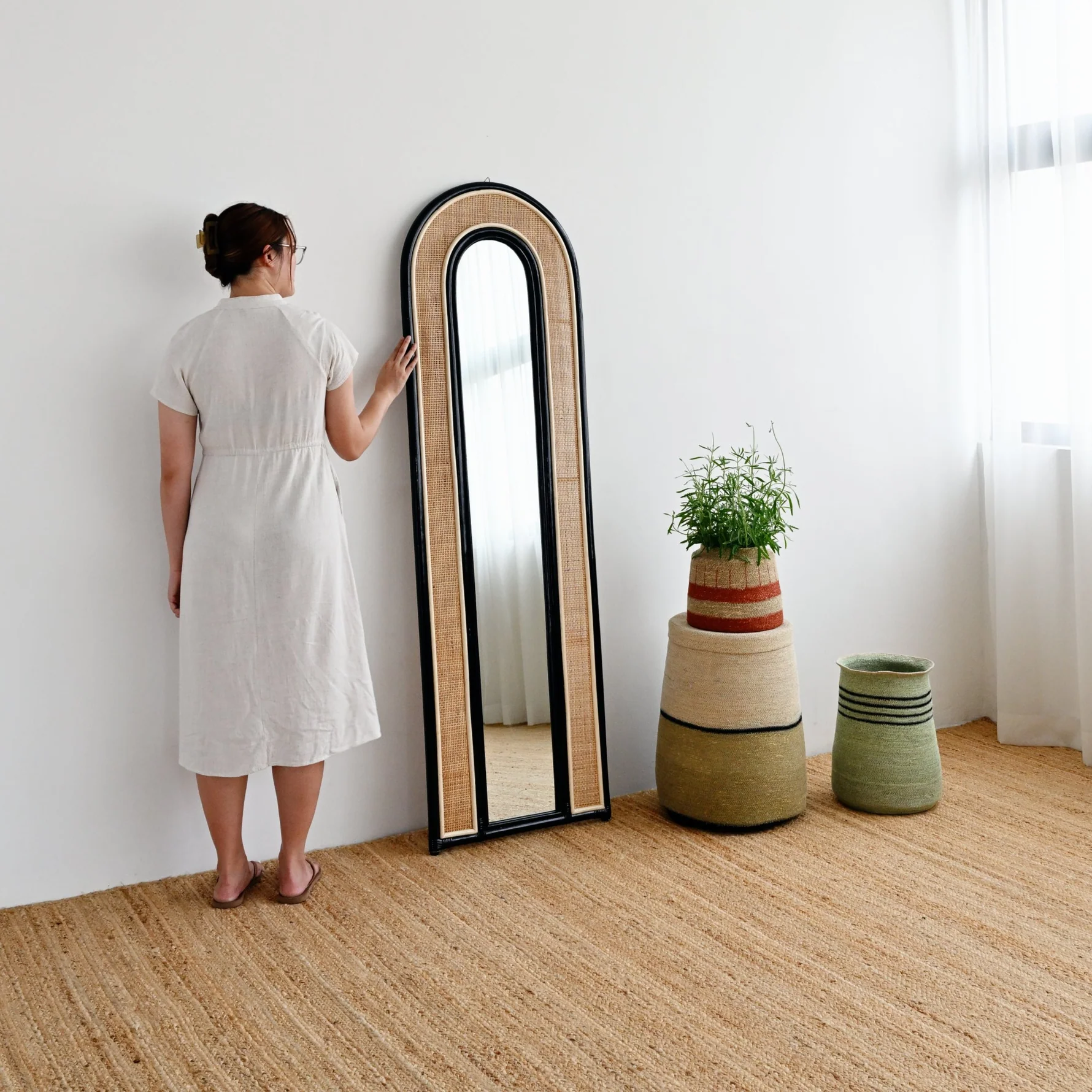 Bamboo Wall Mirror for living room | Cane Wall Mirror | Rattan Mirror -Minnie - Akway Uncategorized (Image 3)