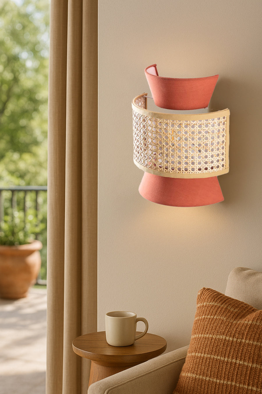 Bamboo Wall lamp for Living Room | Rattan Pendant light |Cane Webbing Wall Lamps-Aleksandra by Akway - Image 3
