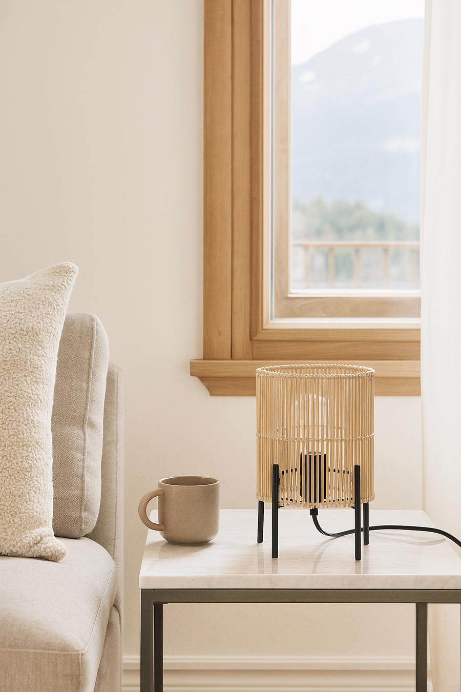 Rattan Table lamp for Living room | Bamboo Bedside table lamp | Cane Table lamp -Artina by Akway
