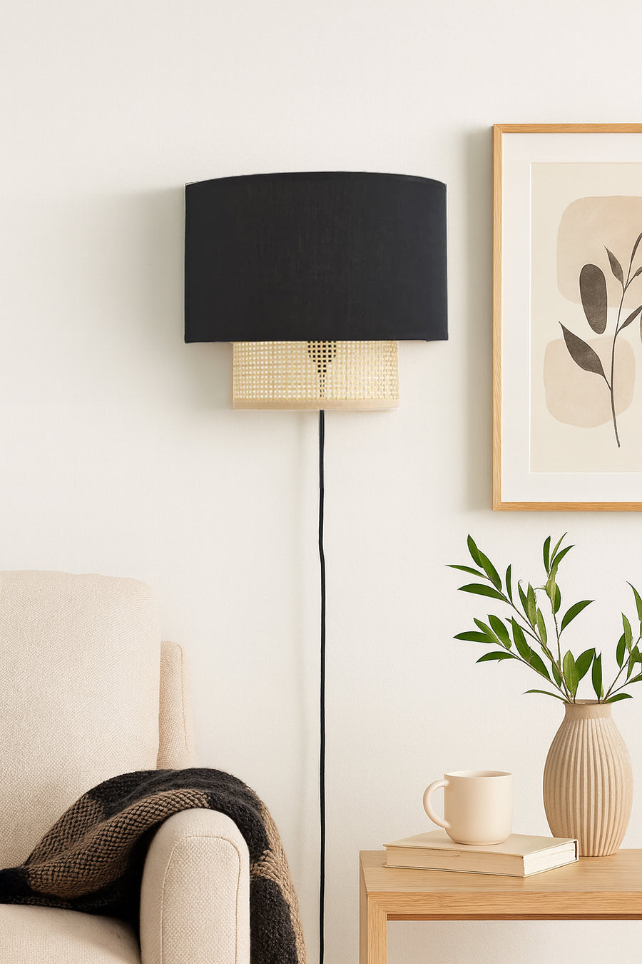 Bamboo Wall lamp for Living Room | Rattan Pendant light |Cane Webbing Wall Lamps-Audrey by Akway - Image 2