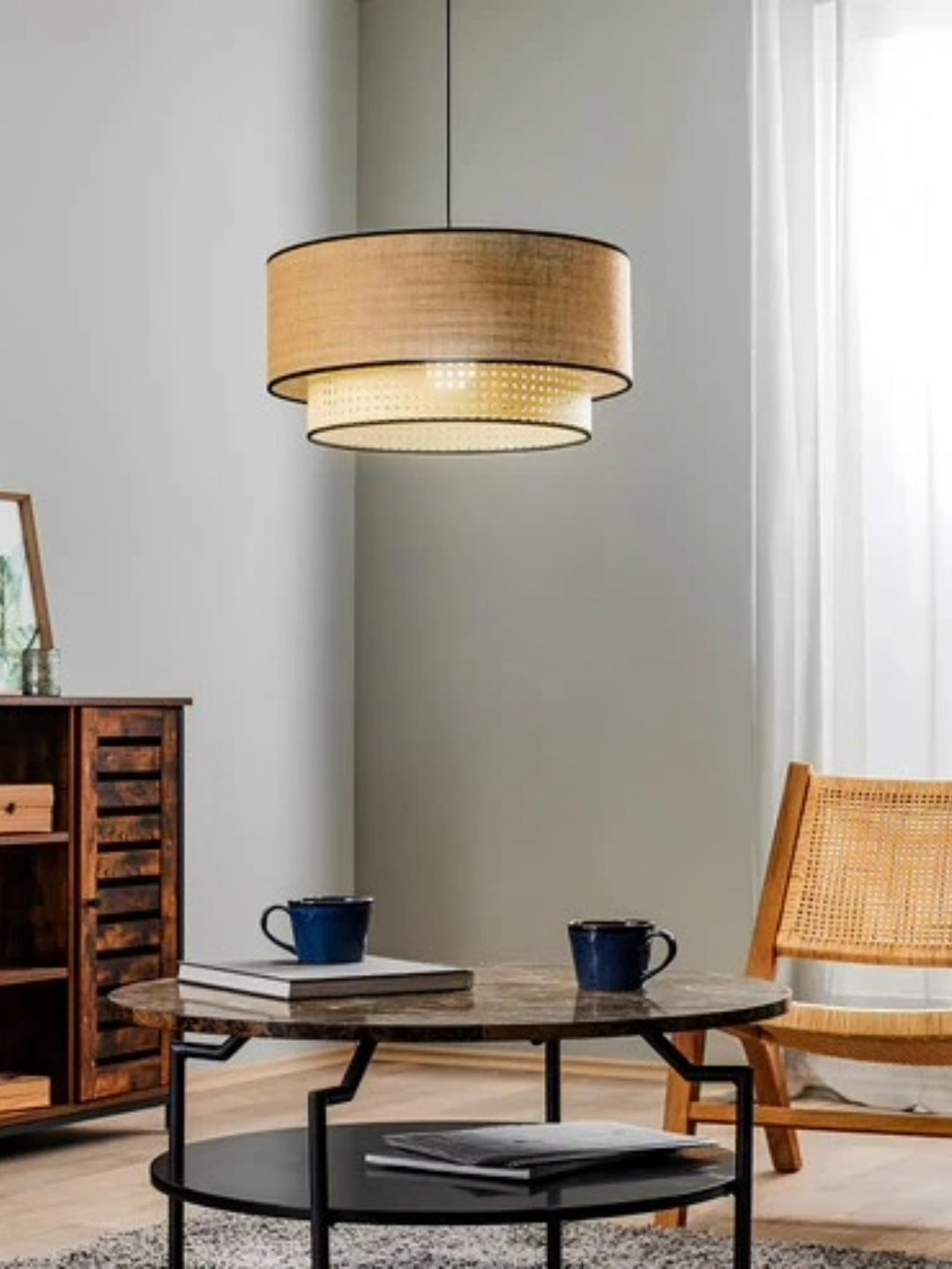 Bamboo Hanging lamp for Living Room | Rattan Pendant light | Cane ceiling light - Ahalya - Akway