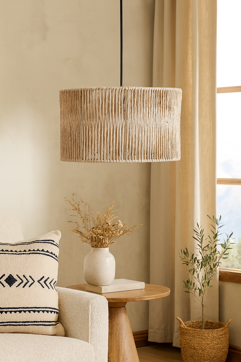 Rattan Seagrass Paper Raffia Kauna Grass Wicker Lamp Pendant Light-Allure by Akway - Image 4