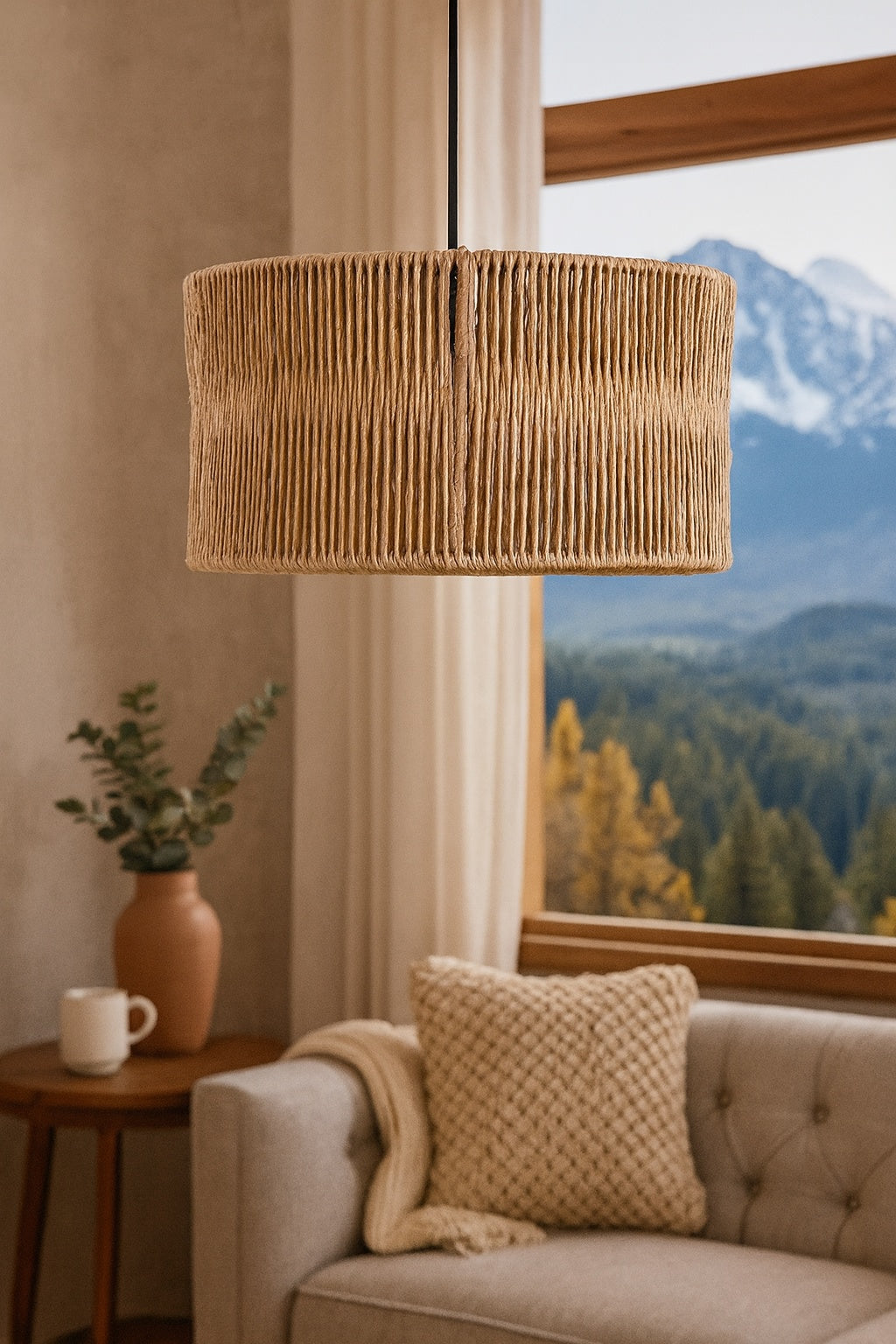 Rattan Seagrass Paper Raffia Kauna Grass Wicker Lamp Pendant Light-Allure by Akway - Image 3
