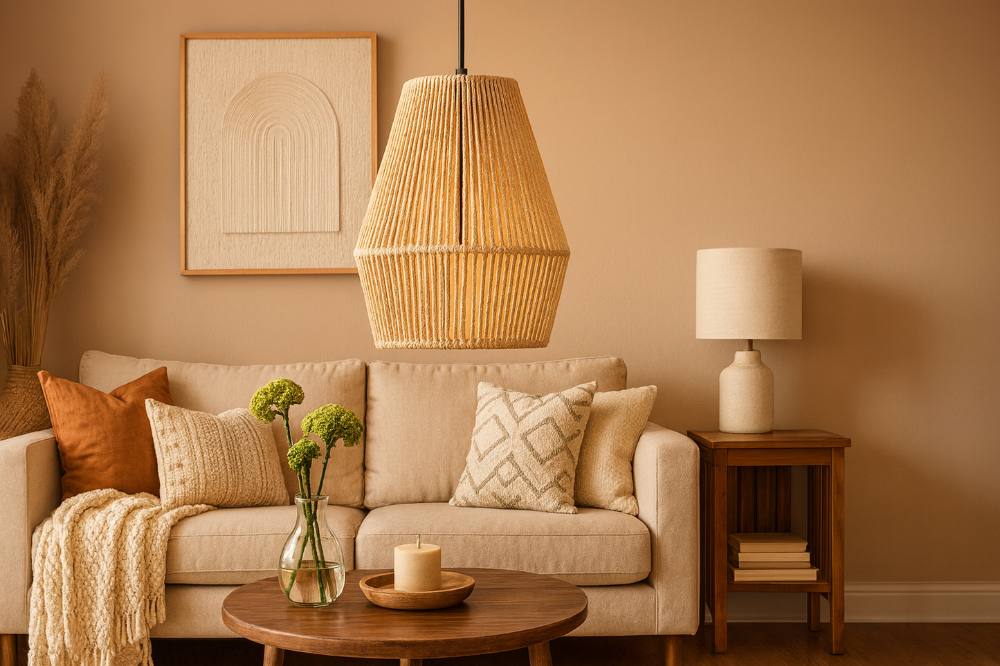Rattan Seagrass Paper Raffia Kauna Grass Wicker Lamp Pendant Light -Alvina - Image 2