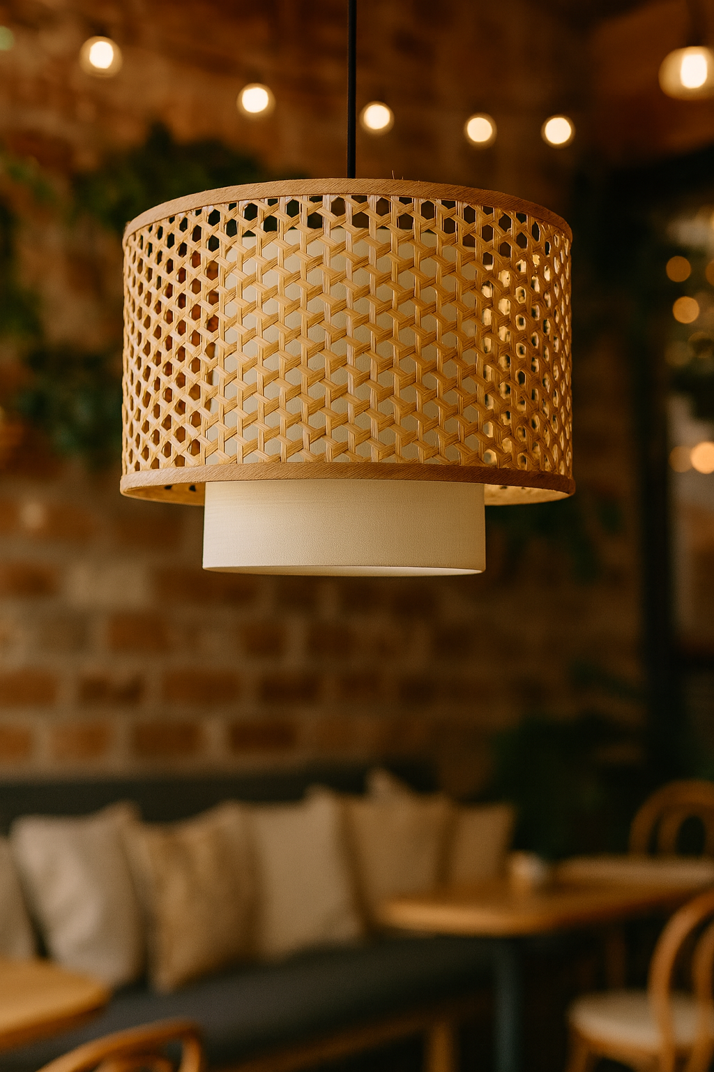 Bamboo Hanging lamp for Living Room | Rattan Pendant light | Cane ceiling light - Amari by Akway - Image 5