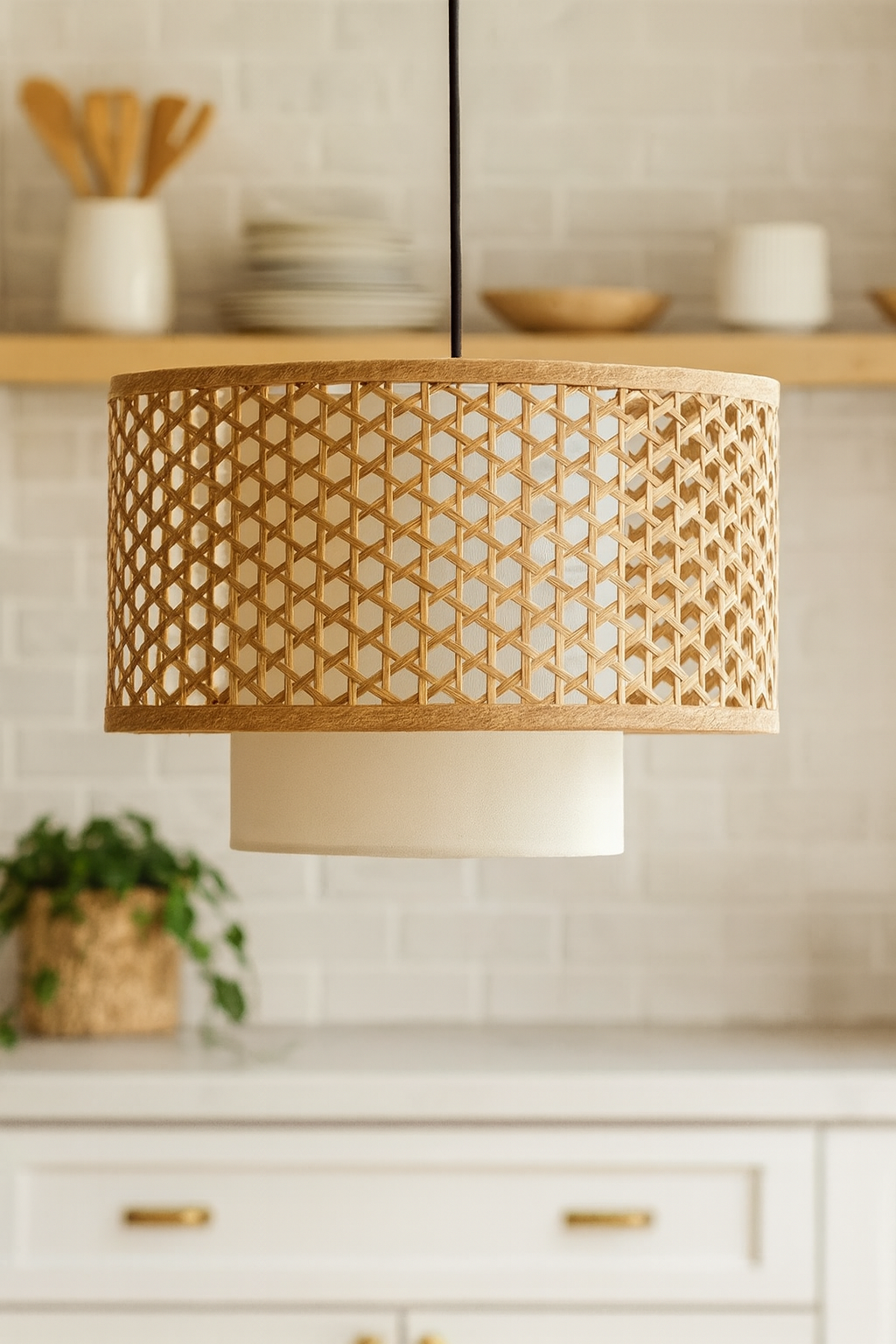 Bamboo Hanging lamp for Living Room | Rattan Pendant light | Cane ceiling light - Amari by Akway - Image 3