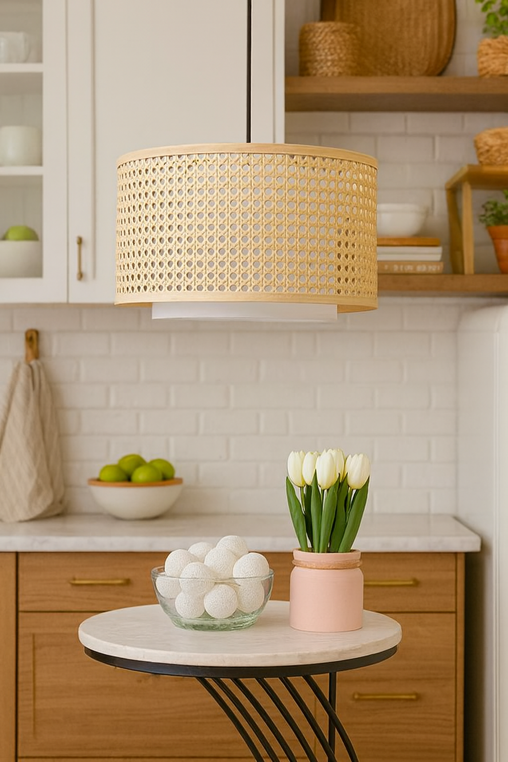 Rattan Hanging lamp for Living Room | Bamboo Hanging Lamp | Cane Pendant light - Anahita 12" Dia x 6" Height by Akway - Image