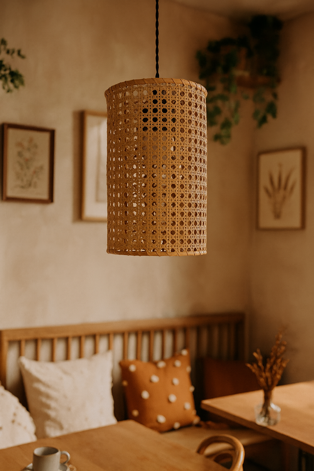 Bamboo Hanging lamp for Living Room | Rattan Pendant light | Cane ceiling light - Ariel by Akway - Image 2