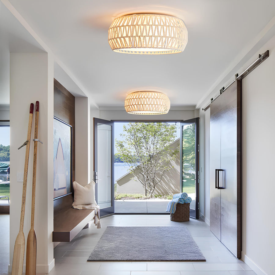 Jute Ceiling Flush Mount Lamp for Living Room | Jute Pendant light | Jute ceiling light - Verona - Akway Uncategorized (Image
