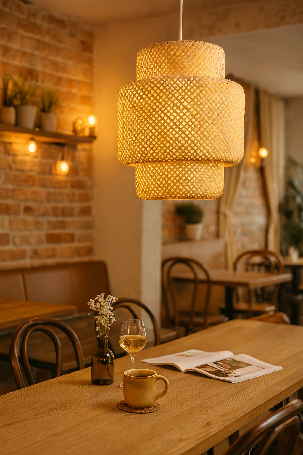 Bamboo Hanging lamp for Living Room | Rattan Pendant light | Cane ceiling light - Aurora by Akway - Image 5