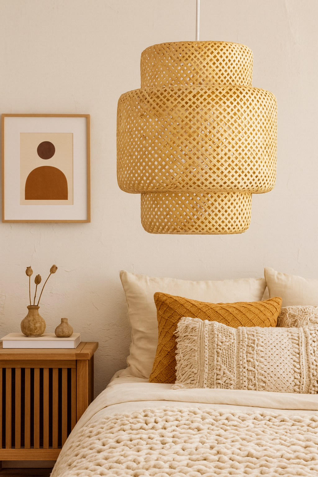 Bamboo Hanging lamp for Living Room | Rattan Pendant light | Cane ceiling light - Aurora by Akway - Image 3
