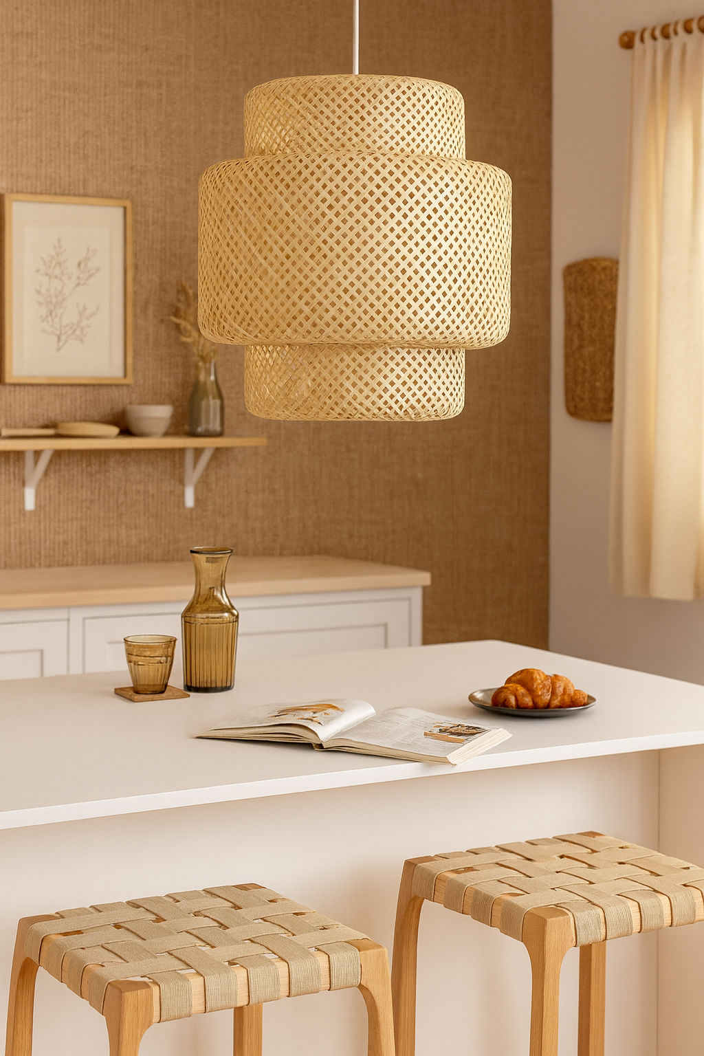 Bamboo Hanging lamp for Living Room | Rattan Pendant light | Cane ceiling light - Aurora by Akway - Image 1