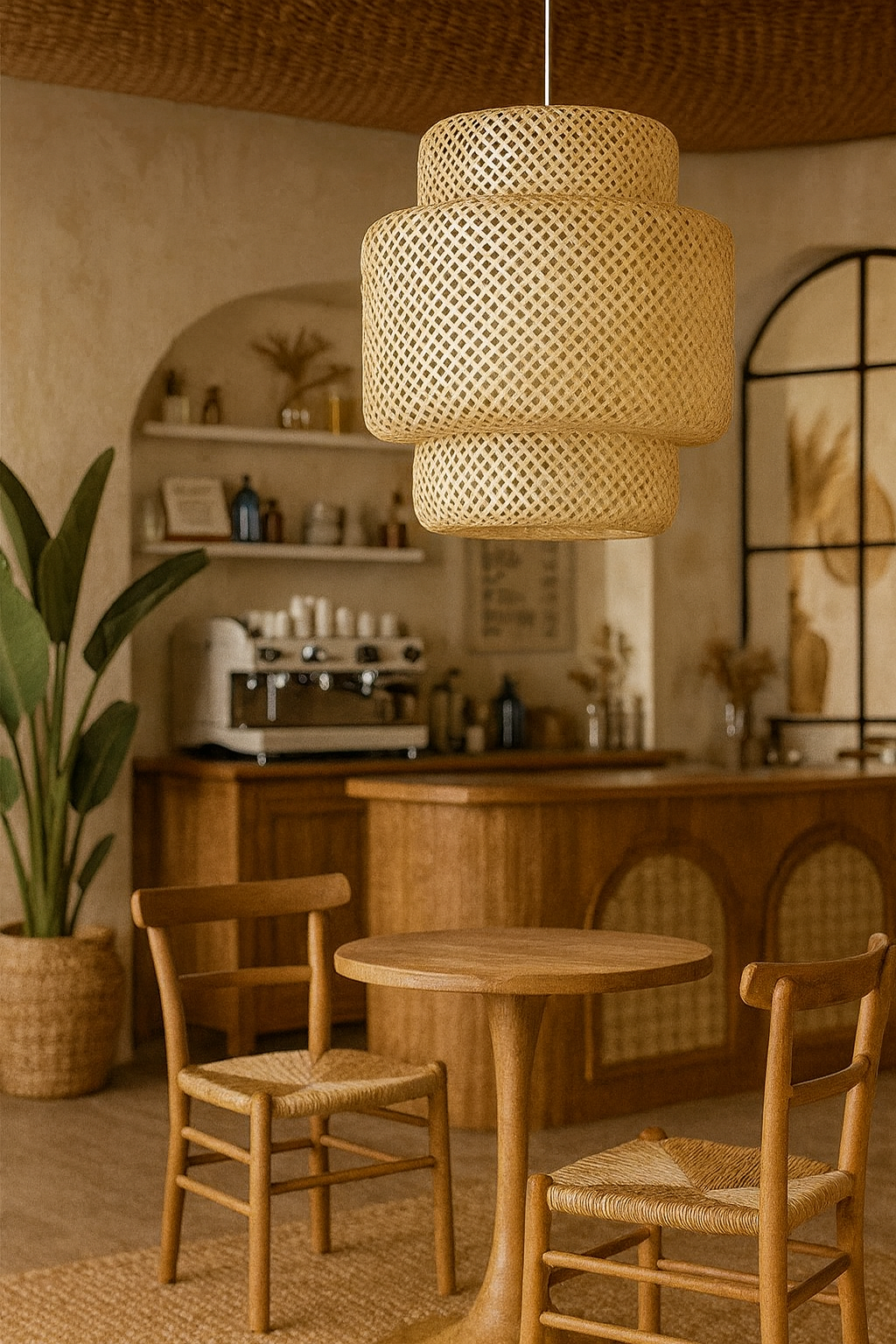 Bamboo Hanging lamp for Living Room | Rattan Pendant light | Cane ceiling light - Aurora by Akway - Image 7