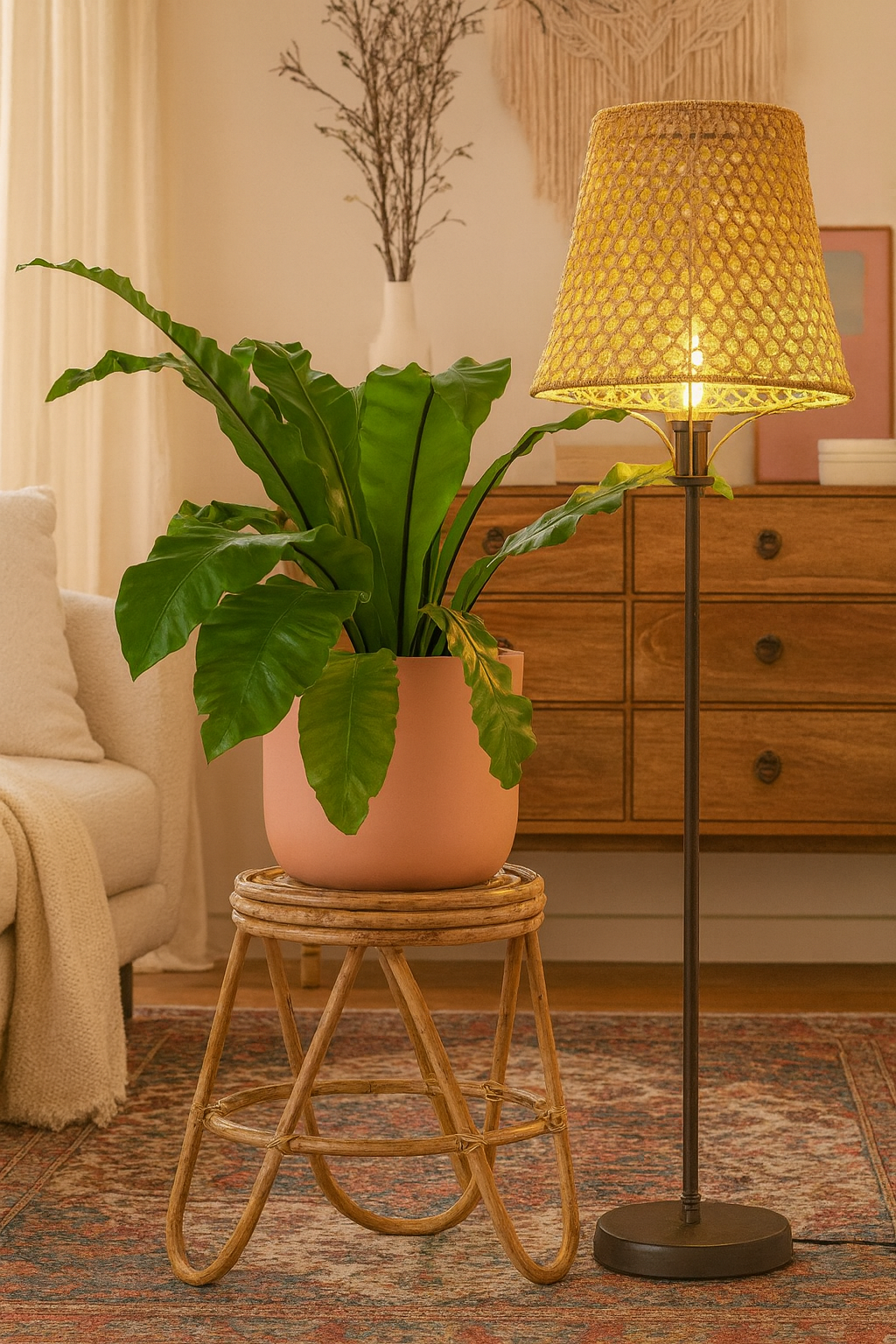 Handcrafted Rattan Planter Stand with Ceramic Pot – Boho & Cozy Home Décor - REVARY - Image 2