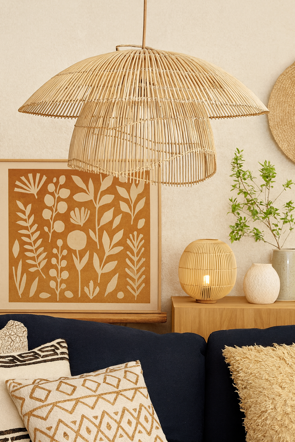 Bamboo Hanging lamp for Living Room | Rattan Pendant light | Cane ceiling light - Anala by Akway - Image 3