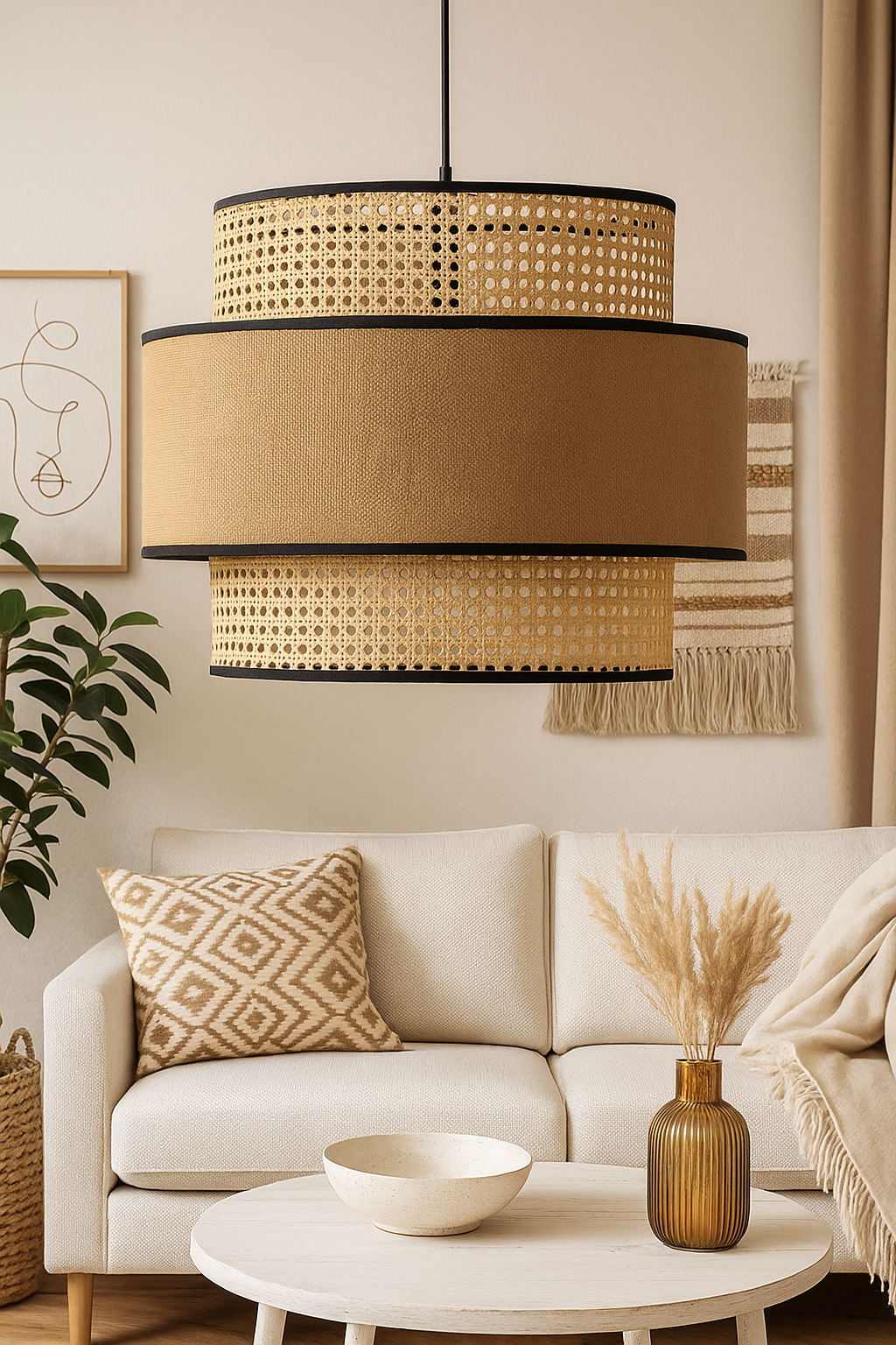 Bamboo Hanging lamp for Living Room | Rattan Pendant light | Cane ceiling light - Adhrit