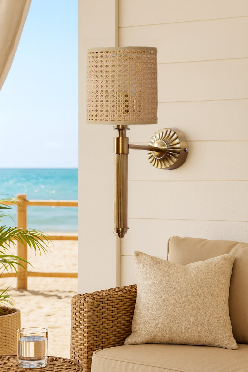 Bamboo Wall Lamp For Living Room | Rattan Wall Scone - Eshana