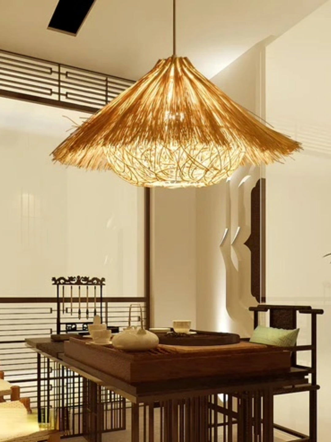 Bamboo Hanging lamp for Living Room | Rattan Pendant light | Cane ceiling light - Eshana - Akway