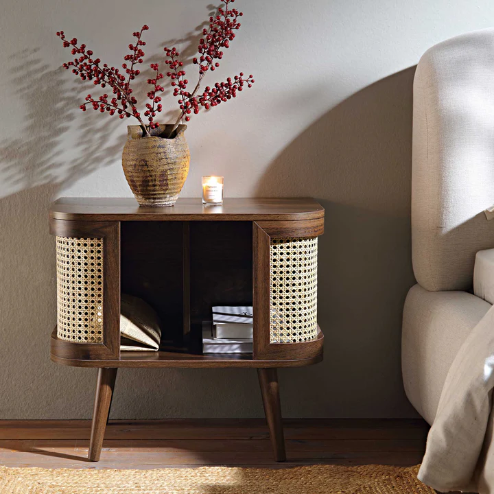Mango Wooden Bedside Table | Modern Rattan Bedside Table - Firella - Akway Uncategorized (Image 2)