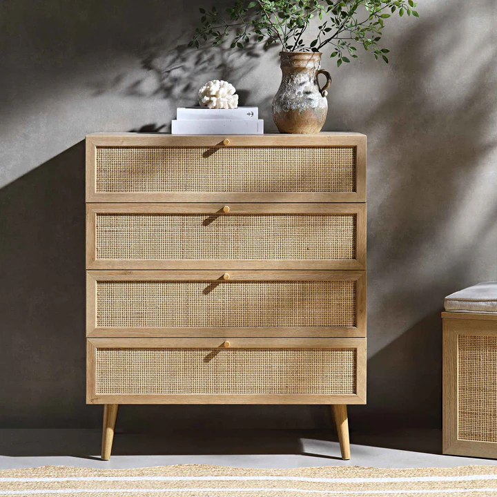 Mango Wooden Tall Chest | Modern Wooden Rattan Tall Chest - Rissaa - Akway Uncategorized (Image 1)