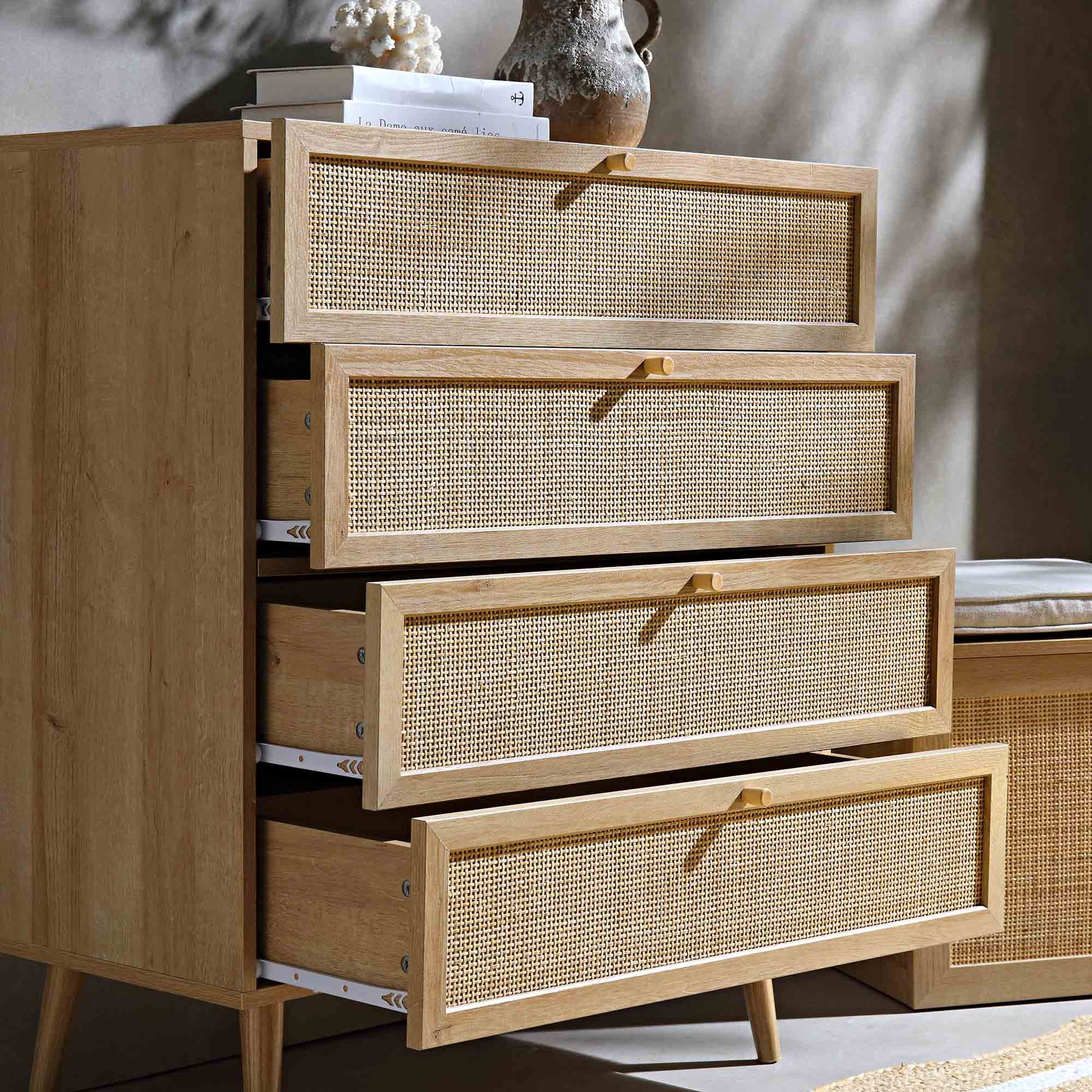 Mango Wooden Tall Chest | Modern Wooden Rattan Tall Chest - Rissaa - Akway Uncategorized (Image 2)