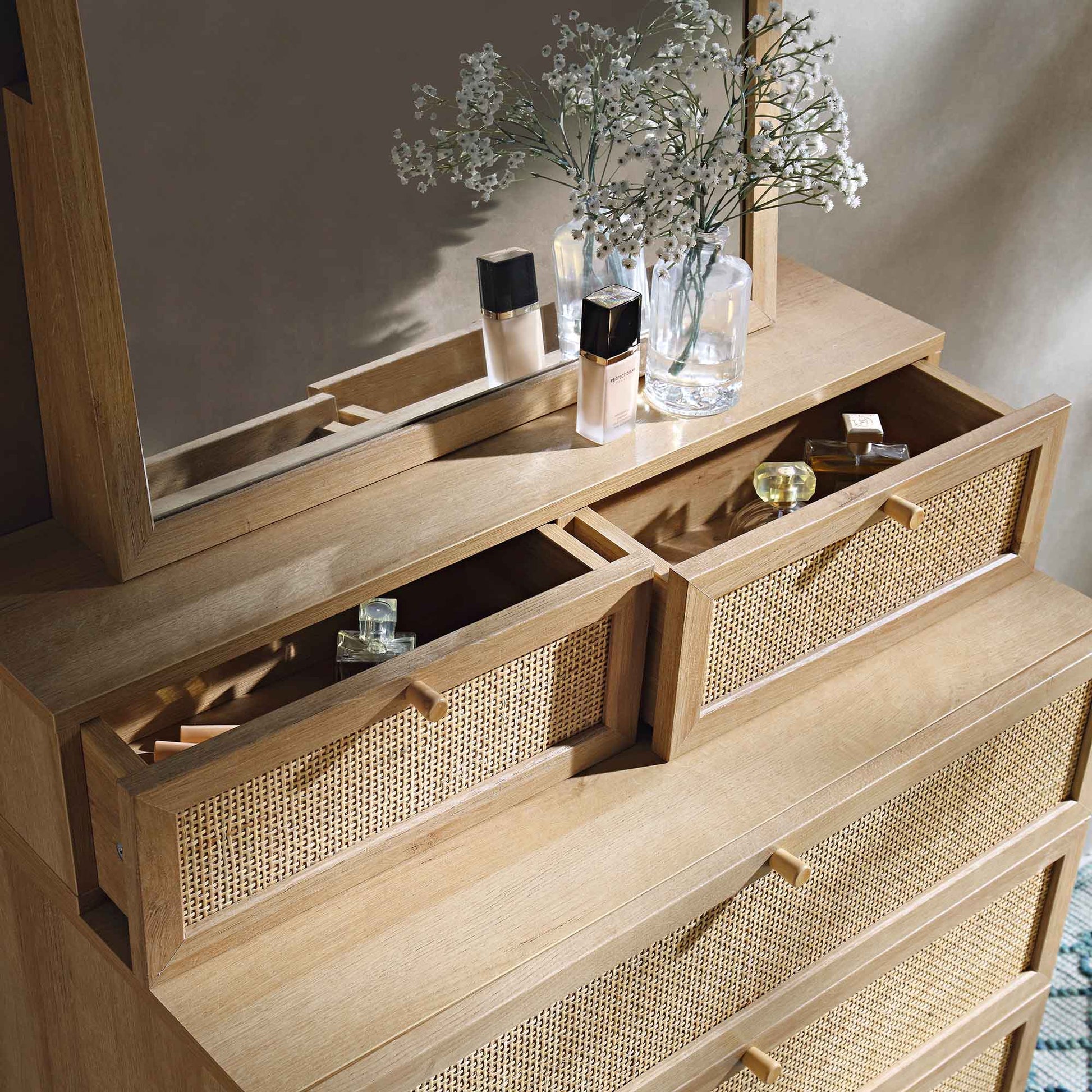 Mango Wooden Vanity Chest Set | Modern Rattan Vanity Chest Set - Riyall - Akway Uncategorized (Image 2)