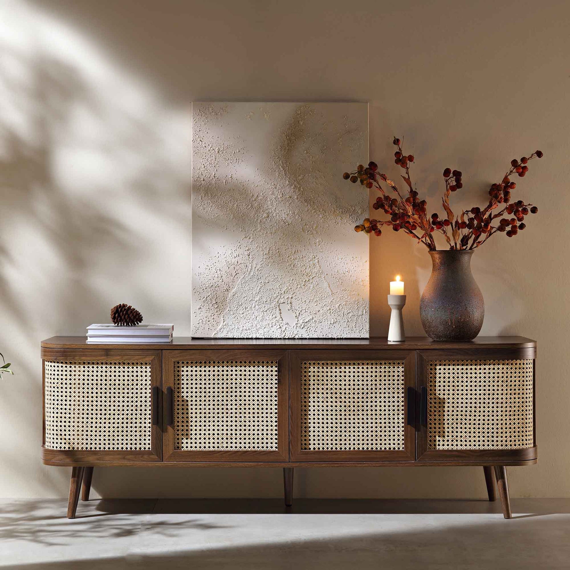Rattan Wooden Console Table | Modern Rattan TV Unit - Elayaa - Akway Uncategorized (Image 1)