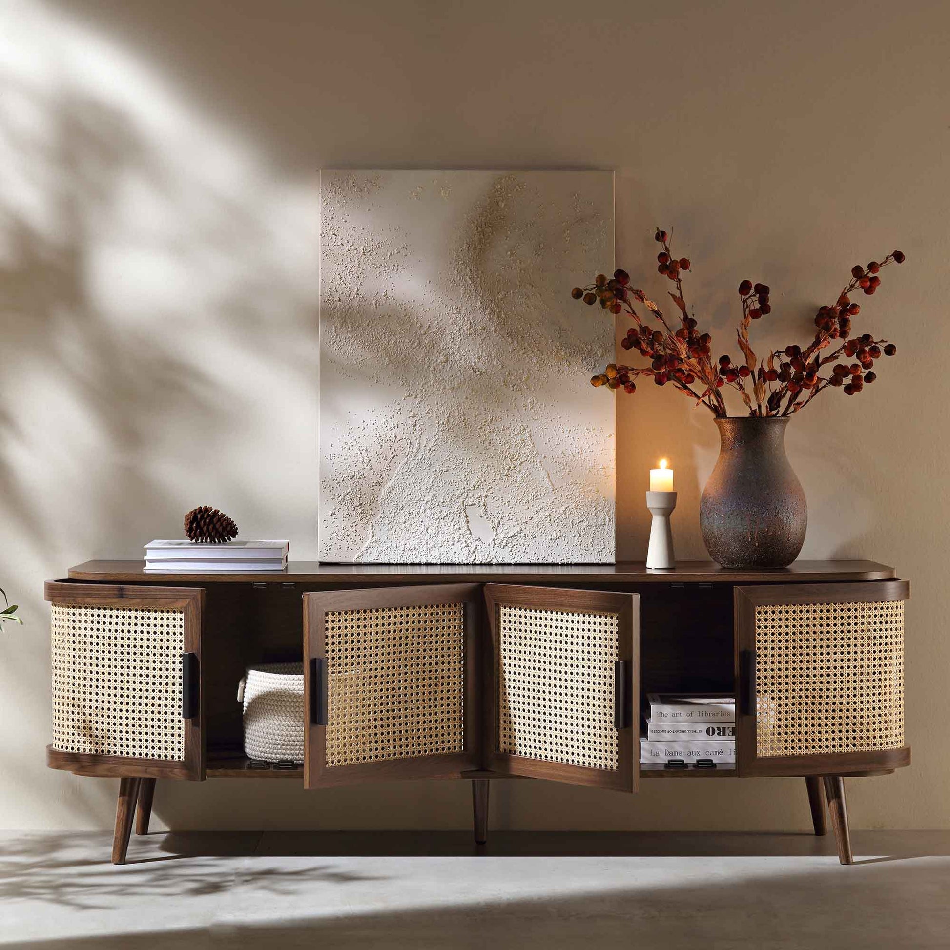 Rattan Wooden Console Table | Modern Rattan TV Unit - Elayaa - Akway Uncategorized (Image 2)