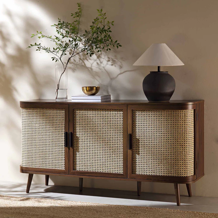 Rattan Wooden Sideboard | Cane Rattan TV Unit | Bamboo Console Table - Pioraa