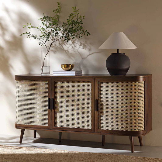 Rattan Wooden Sideboard | Cane Rattan TV Unit | Bamboo Console Table - Pioraa - Akway Uncategorized (Image 1)
