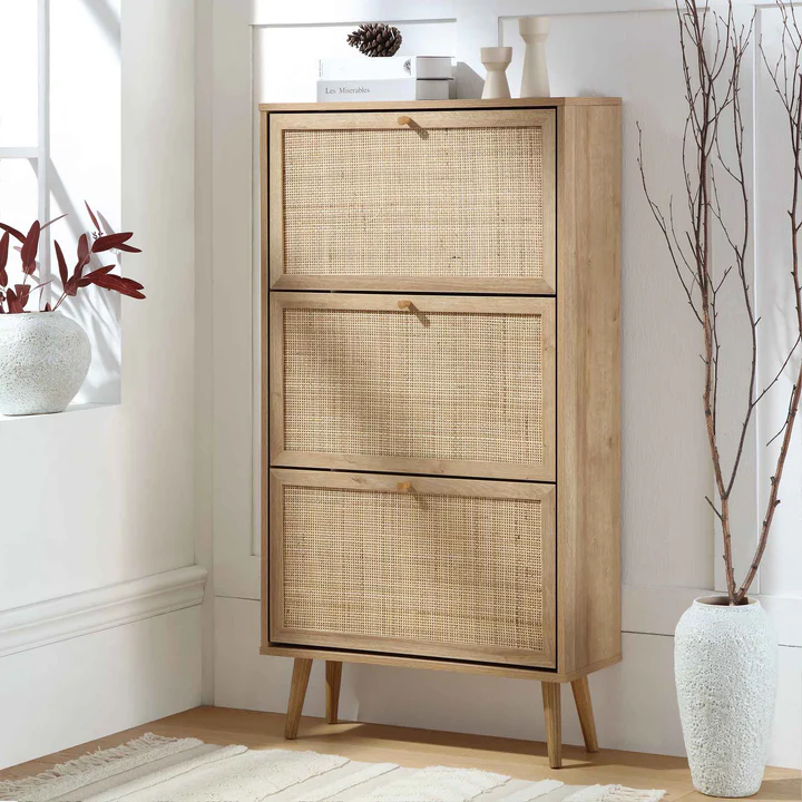 Mango Wooden Shoe Cabinet | Rattan Shoe Cabinet - Feroza - Akway Uncategorized (Image 1)