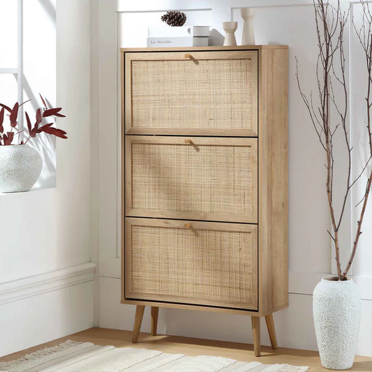 Mango Wooden Shoe Cabinet | Rattan Shoe Cabinet - Feroza - Akway Uncategorized (Image 1)