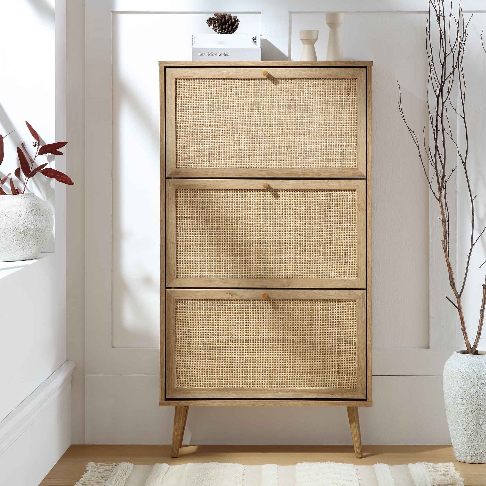 Mango Wooden Shoe Cabinet | Rattan Shoe Cabinet - Feroza - Akway Uncategorized (Image 9)