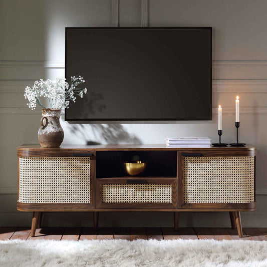 Rattan Modern Wooden Sideboard | Rattan TV Unit | Wooden Console Table - Dwarka - Akway Uncategorized (Image 1)