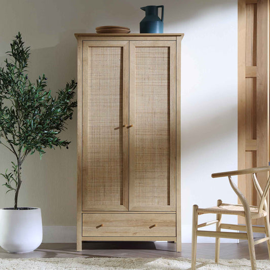 Wooden & Rattan Wardrobe for Timeless Style | Wooden Rattan Work Wardrobe - Elisa - Akway Uncategorized (Image 1)