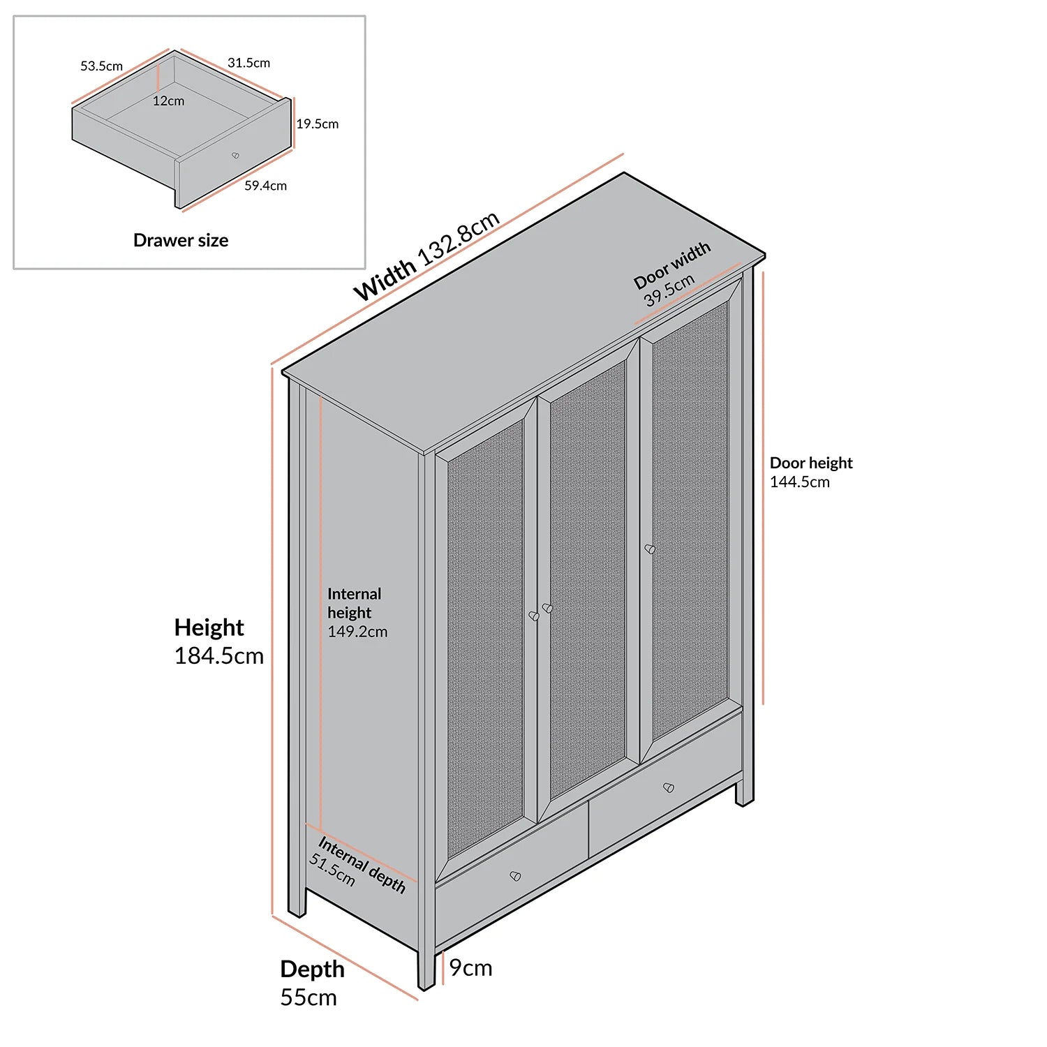 Mango Wooden Triple Wardrobe | Modern Rattan Triple Wardrobe - Silsila - Akway Uncategorized (Image 6)