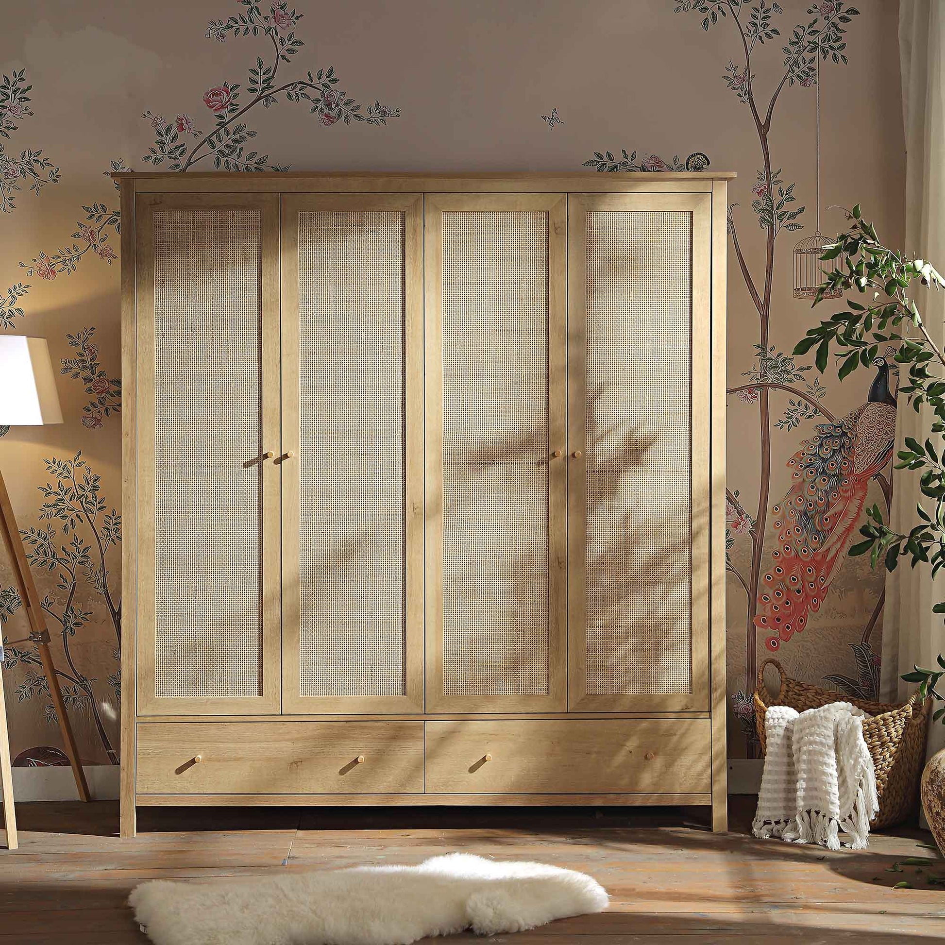 Mango Wooden Wardrobe | Modern Rattan Wardrobe - Riyaba - Akway Uncategorized (Image 1)
