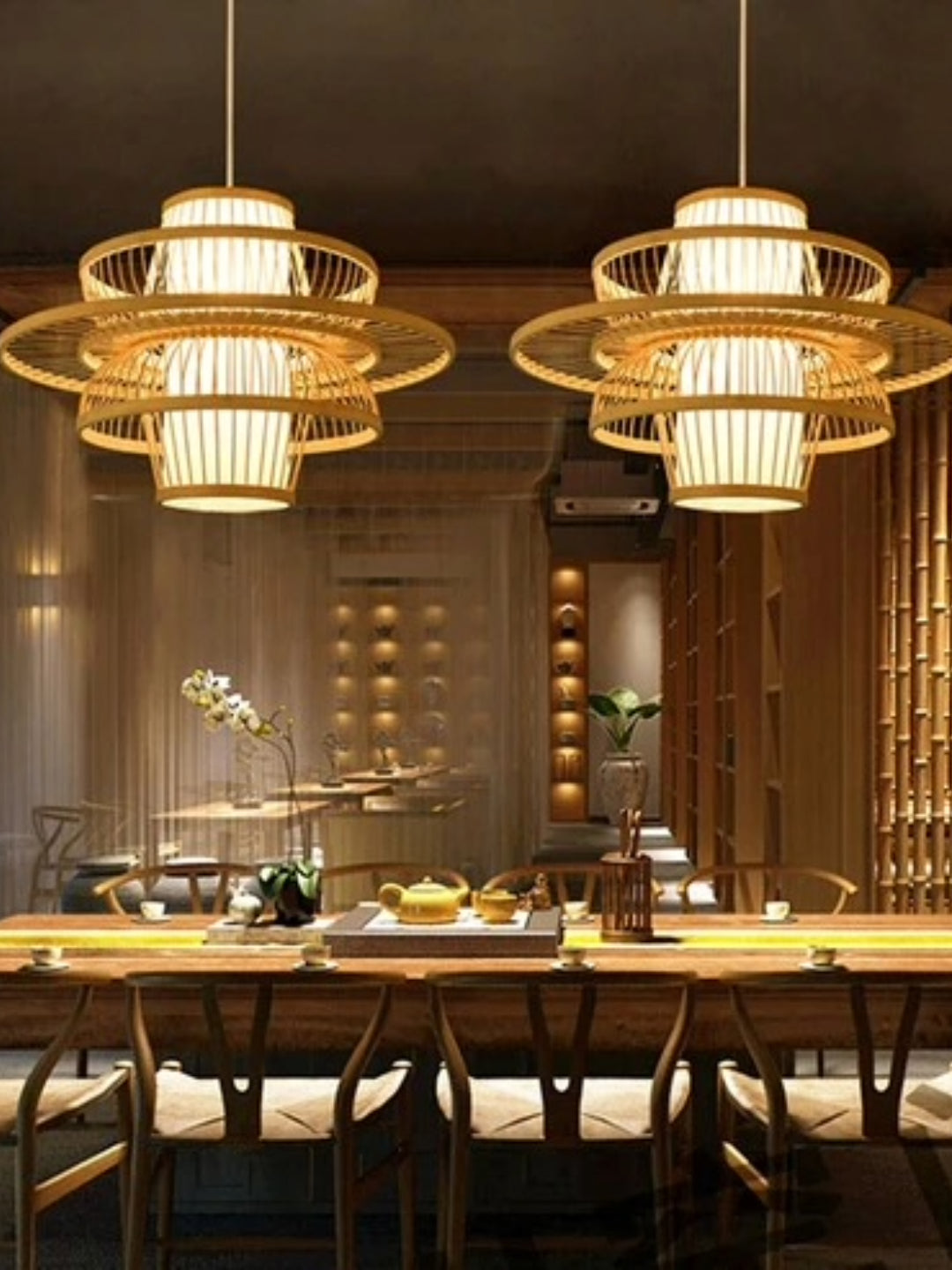 Bamboo Lamp for Living Room | Rattan Pendant light | Cane ceiling light - Ganesh