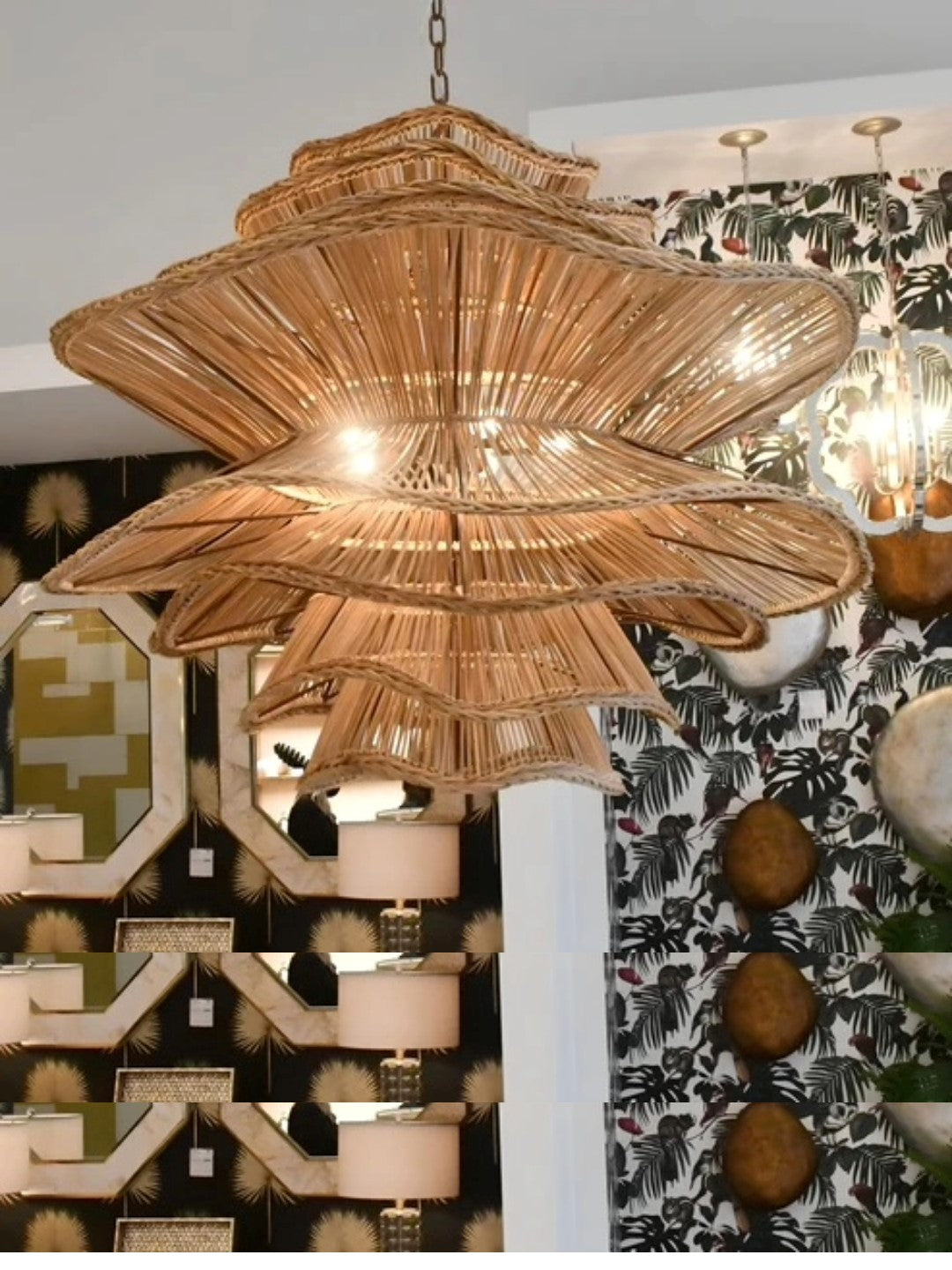 Bamboo Hanging lamp for Living Room | Rattan Pendant light | Cane ceiling light - Kavya - Akway