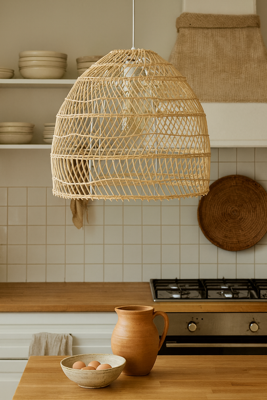 Bamboo Hanging lamp for Living Room | Rattan Pendant light | Cane ceiling light - Kevin 14" Dia x 14" H by Akway - Image 6