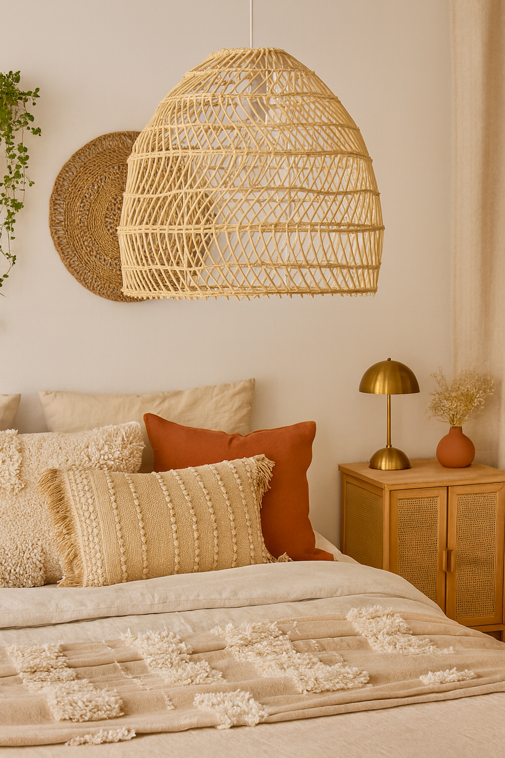 Bamboo Hanging lamp for Living Room | Rattan Pendant light | Cane ceiling light - Kevin 14" Dia x 14" H by Akway - Image 8