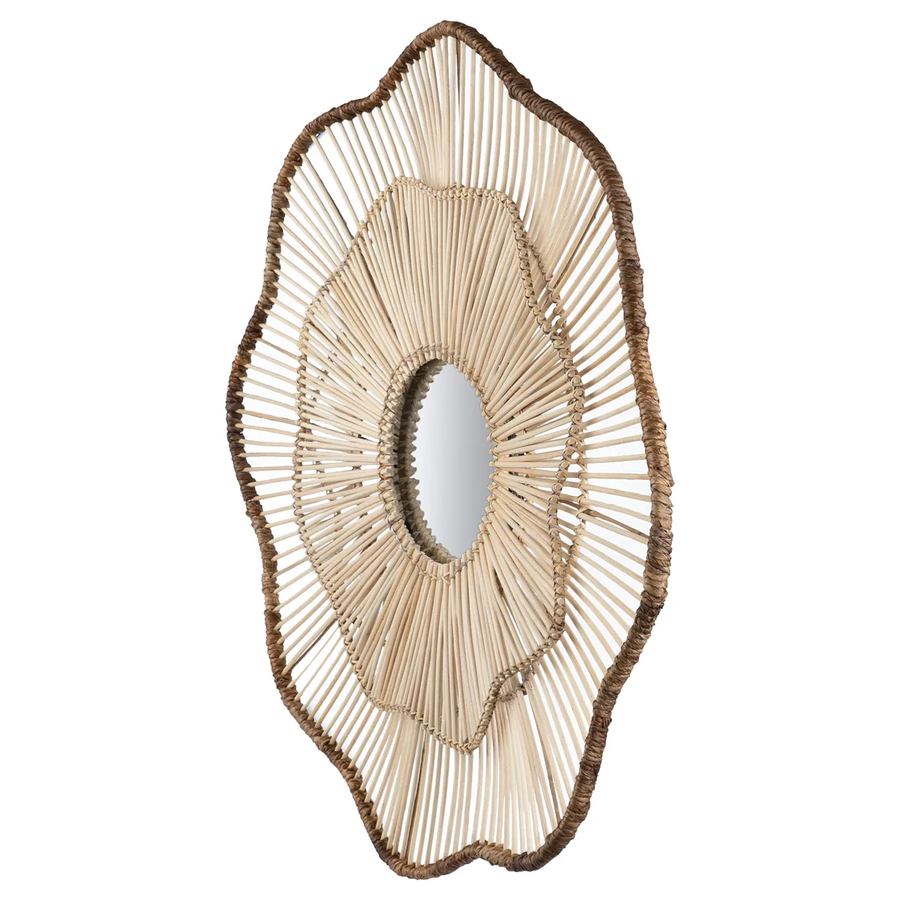 Bamboo Wall Mirror for living room | Cane Wall Mirror | Rattan Mirror - Anaisha - Akway