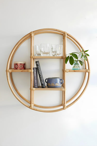 Akway Cane Wicker Rattan Bamboo Round Floating Wall Shelves for storage organizer for Living Room by Akway