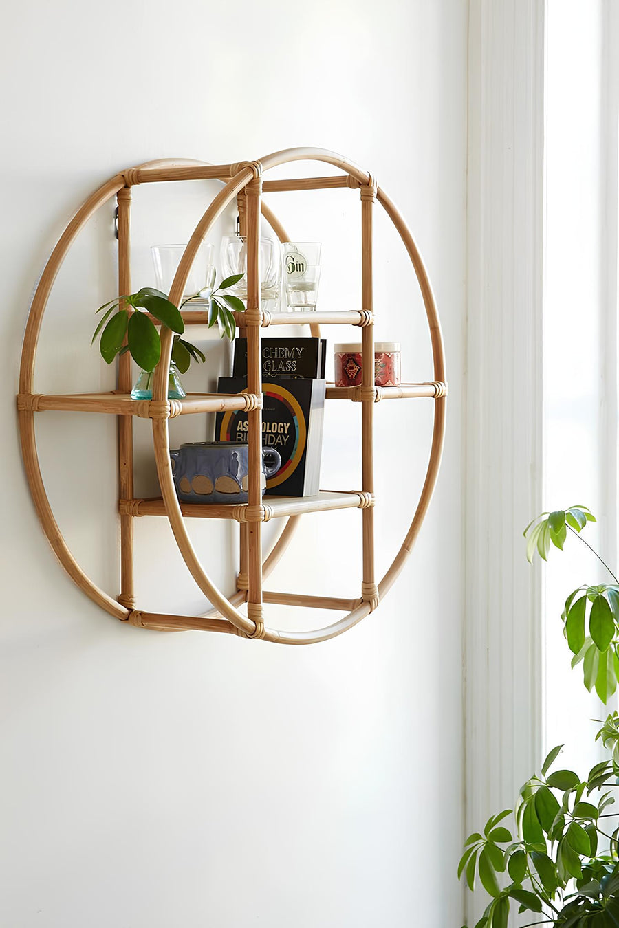 Akway Cane Wicker Rattan Bamboo Round Floating Wall Shelves for storage organizer for Living Room by Akway