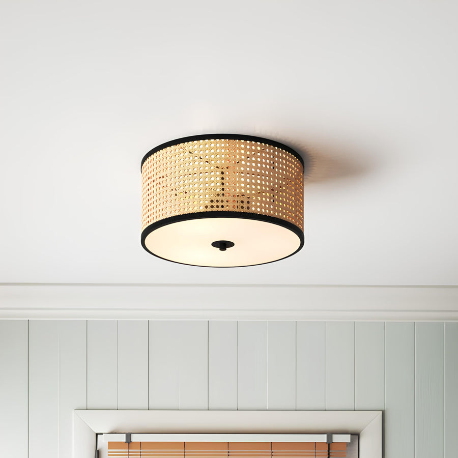 Rattan Ceiling Flush Mount Lamp for Living Room | Wicker Pendant light | Cane ceiling light - Jevalon - Akway Uncategorized (