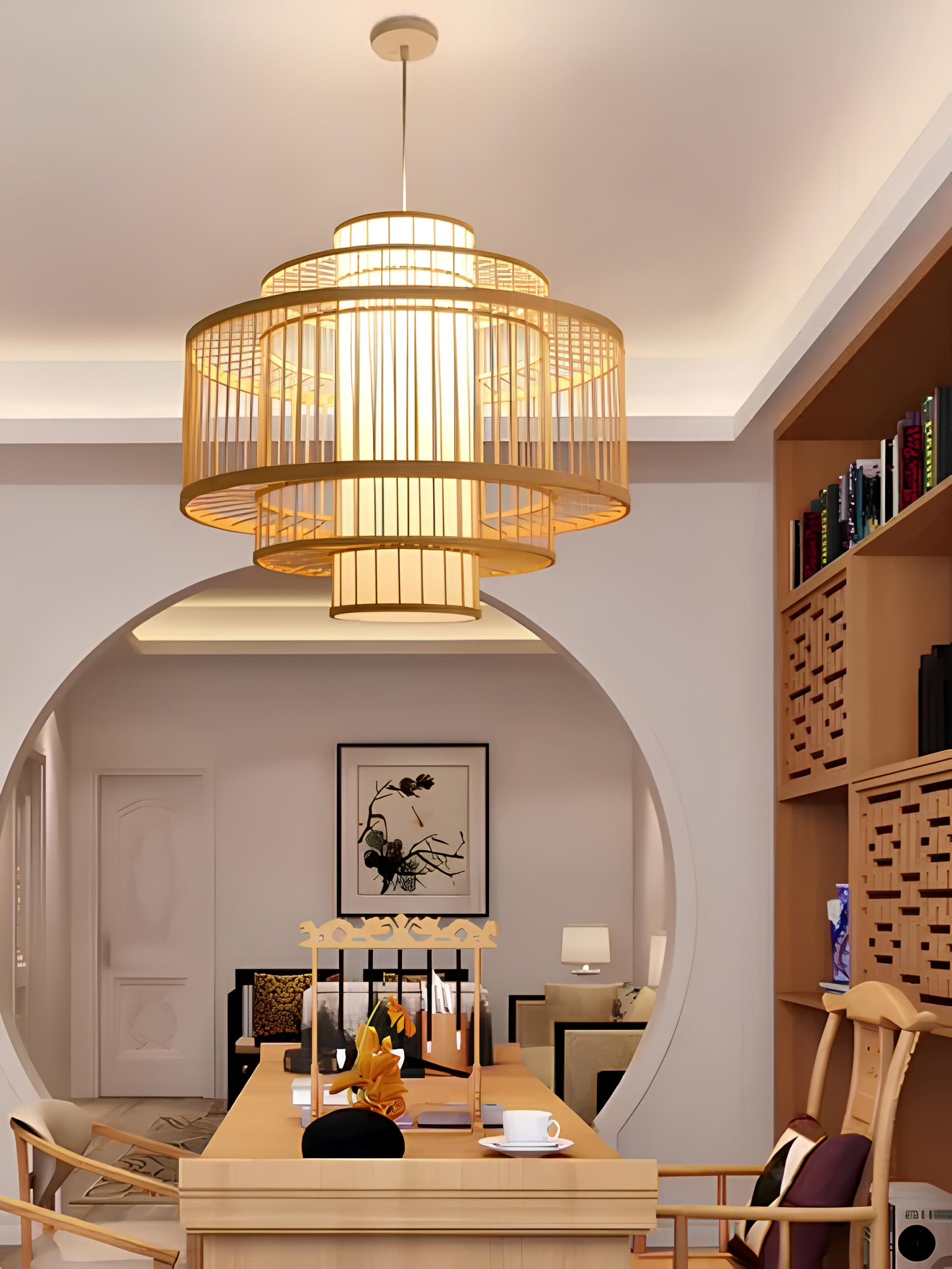 Rattan Hanging lamp for Living Room | Cane Pendant light | Wicker ceiling light - Nez - Akway Lighting -> Pendant Lamp (Image
